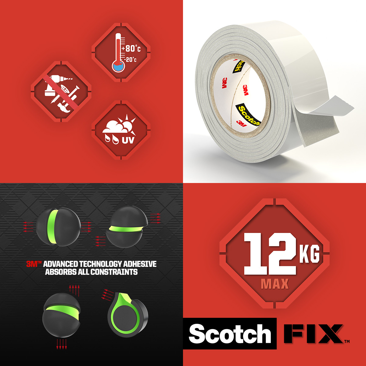 Ekstremalna wewnętrzna dwustronna taśma montażowa supermocna Scotch-Fix™  19 mm x 1,8 m